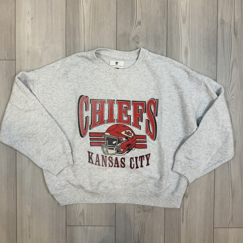 American Eagle NFL Kansas City Chiefs Sweatshirt Gray Graphic Pullover Large